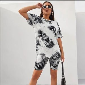 SHEIN EZ Wear Tie Dye Tee and Biker Shorts Set